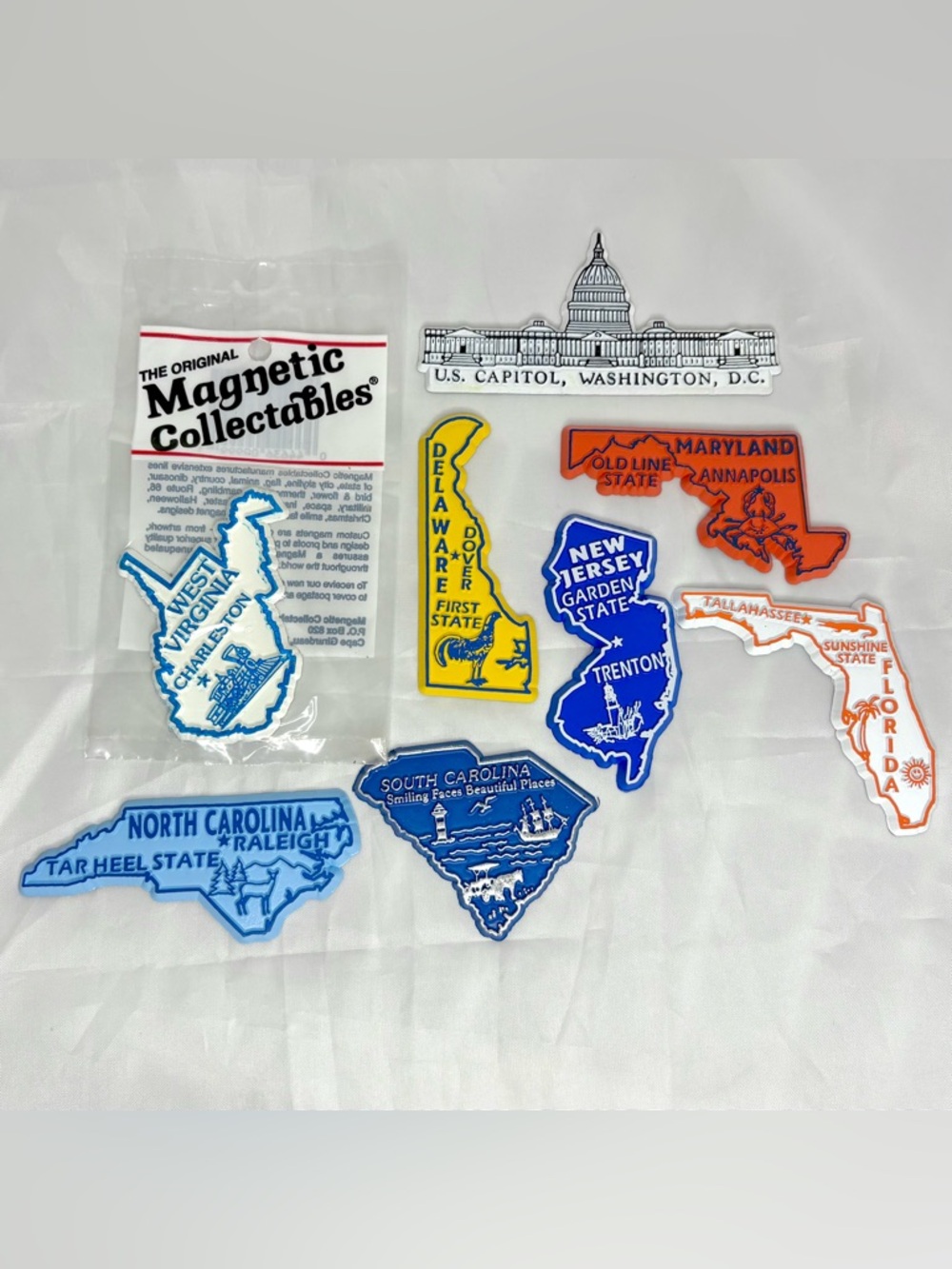Lot 8 Vintage State Refrigerator Magnet NC SC MD DE FL NJ WV DC Capitol Fridge